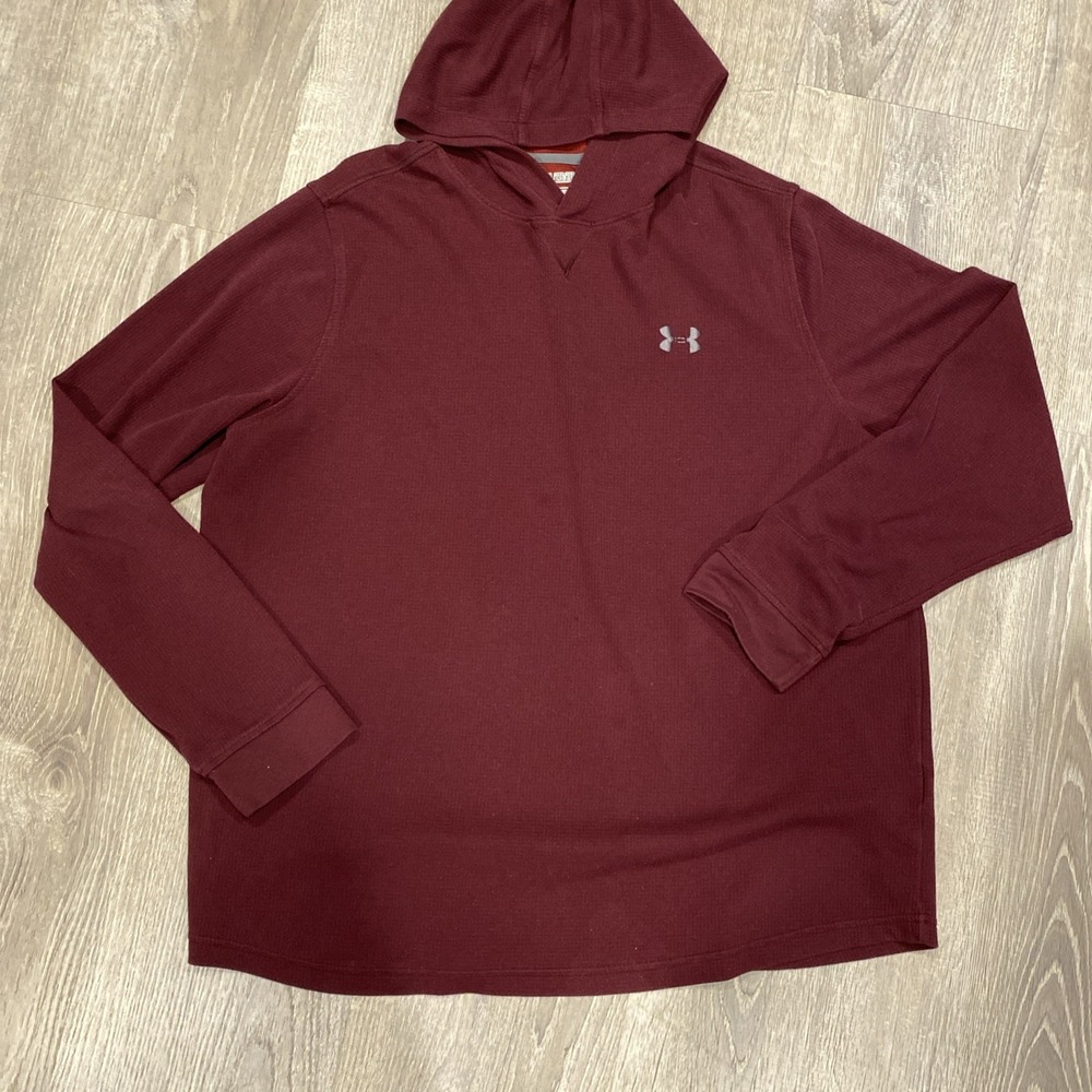 Under Armour Sweater Mens 2xl Burgundy Pullover Hooded Sweatshirt Coldgear Loose